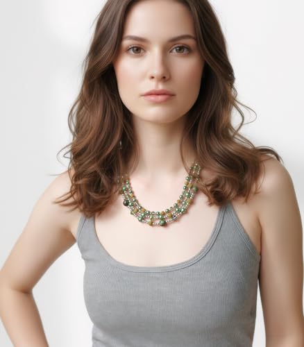 Noessla Beaded Statement Necklaces for Women Layered Chunky Bead Necklace Fashion Costume Jewelry Gifts for Mom - color: Green