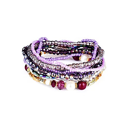 Fuqimanman2020 Bohemian Crystal Beaded Stackable Bracelets Handmade Colorful Crystal Pearl Seed Beads Bracelets for Women Jewelry - color: C