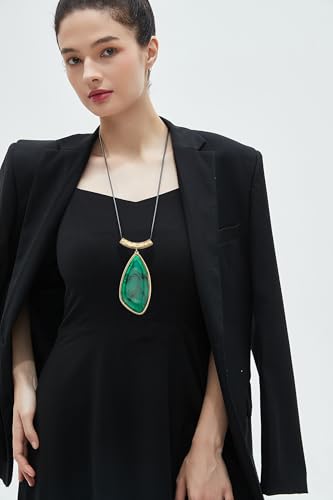 GelConnie Leather Necklace for Women Large Pendant Long Brown Necklace Circle Leather Choker Vintage Sweater Necklace Gold Chunky Boho Necklaces for Women - style: Big Leather Gold Necklace