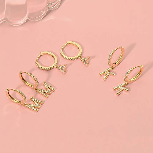14K Gold Plated Cubic Zirconia Initial Earrings Delicate Small Hoop Earrings Hypoallergenic Letter Earrings for Women - style: B