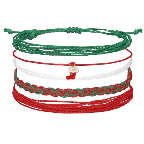 Beach Summer Ankle Bracelet for Women Handmade Braided Adjustable String Anklets Waterproof Surfer Bracelet - color: Christmas boots