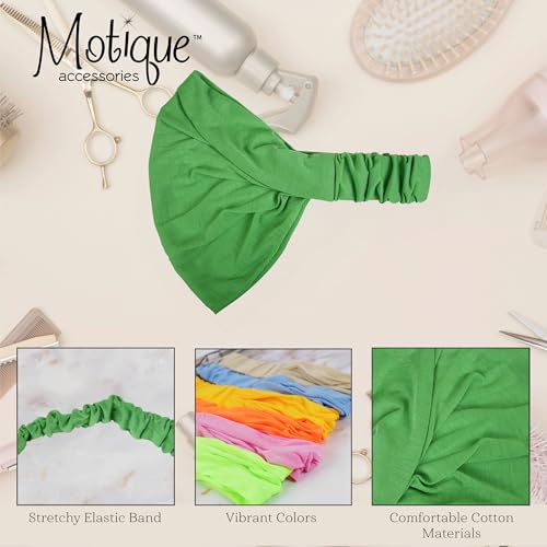 Motique Accessories Wide Cotton Head Band Solid Boho Yoga Style Soft Hairband for Women (Green) - color: Green