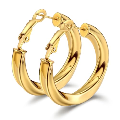 Bestyle 5mm Thick Gold Hoop Earrings Hypoallergenic Hoops for Sensitive Ears Trendy Lightweight Chunky Earrings for Women 30/40/60/80mm - color: 02-Gold, size: 30mm