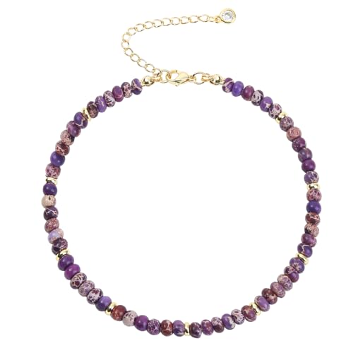 Natural Stone Beaded Anklets Bracelets for Women Handmade Beaded Anklet Bracelet Waterproof Boho Beads Ankle Bracelet Adjustable Summer Jewelry - color: purple