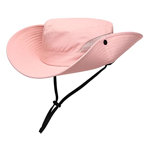 Womens Summer Sun Hat Beach Hat Wide Brim Outdoor UV Protection Hat Foldable Cool Mesh Ponytail Bucket Hat - color: Pure Pink