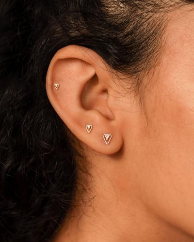 3 Pair Tiny Flat Back Earrings for Women - 14K Gold/White Gold Plated Dainty Cute Small Screw Flatback Stud Earring, Everyday Wear Gift - color: cz triangle gold