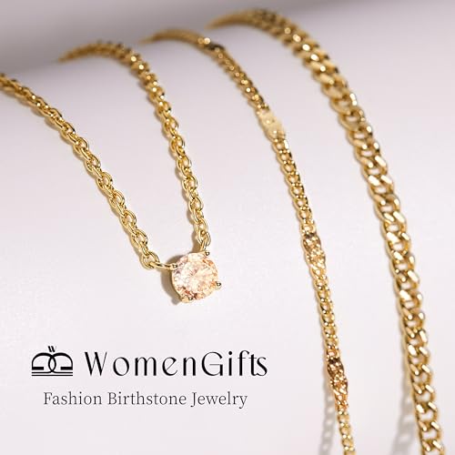 WomenGifts Layered Gold Necklaces for Women, 14K Gold Sterling Silver Plated Dainty Pendant Necklace Set Non Tarnish, Chunky Stackable Cuban Chain Choker, Trendy Birthstone Vacation Jewelry Gift - color: Gold, style: Cubic Zirconia-Created Citrine-Nov