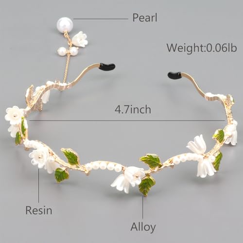 AHONEY Flower Headband for Women Girls Hair Vine Gold Leaf Boho Headband Wedding Fairy Accessories Headpiece Bridal Crown (Floral) - color: Green