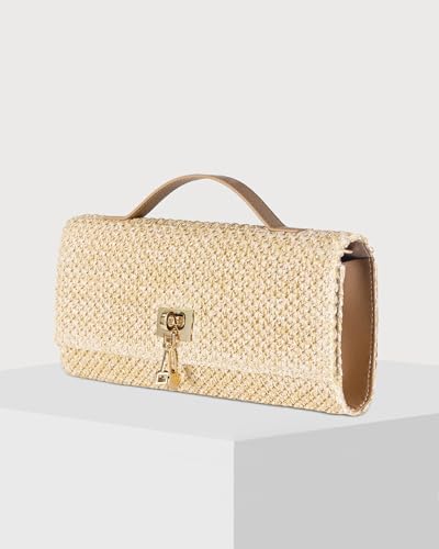 NEWBELLA Handwoven Women's Clutch Purse, Crossbody Bag with Adjustable Strap for Evening & Casual Use - color: Beige