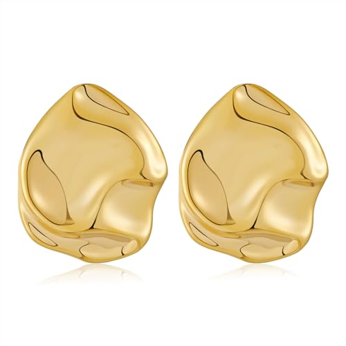 Irregular Gold Stud Earrings for Women Hammered Silver Stud Earrings Statement Geometric Earrings Vintage Gold Earrings - color: 03-Hammered gold earrings