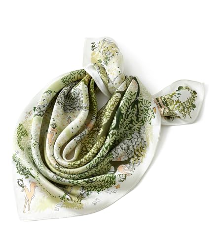 STARWHISPER 100% Pure Mulberry Silk Square Scarf-27''x27 Lightweight Hair Scarves Headscarf Night Sleeping with Gift Packed - color: Green Harmony
