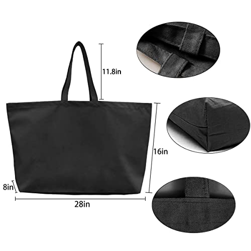 Large Canvas Tote Bag-Extra Big Shopping Beach Totes Bags Reusable Largest Grocery Plain Solid Bag 28"x8"x16" - color: Black