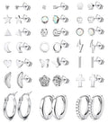 FASACCO Hypoallergenic Stainless Steel Earrings Set for Women Men | 316L Surgical Steel Silver Stud Hoop Earrings Sets for Multiple Piercing Small Cute Star Heart Butterfly Studs Huggies