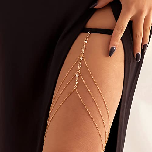 Snake Leg Chain for Women, Sexy Serpent Charm Thigh Garter, Summer Bikini Skirt Beach Party - style: D crystal gold