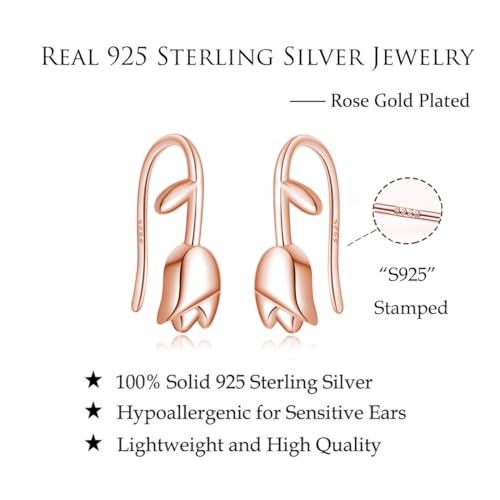 Reffeer Solid 925 Sterling Silver Flower Crawler Cuff Earrings Wraps for Women Teens Tulip Flower Wrap Earrings - color: C-Rose Color