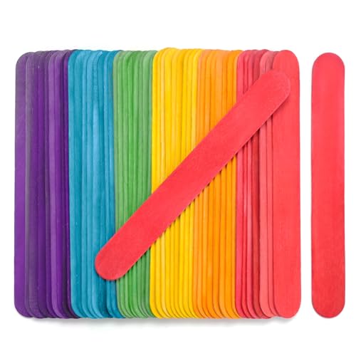 60 Pcs Jumbo Popsicle Sticks,8 Inch Wooden Craft Sticks | Assorted color wooden sticks for craft sorting,plant tags,color matching,display labels and DIY layout projects - color: multicolored