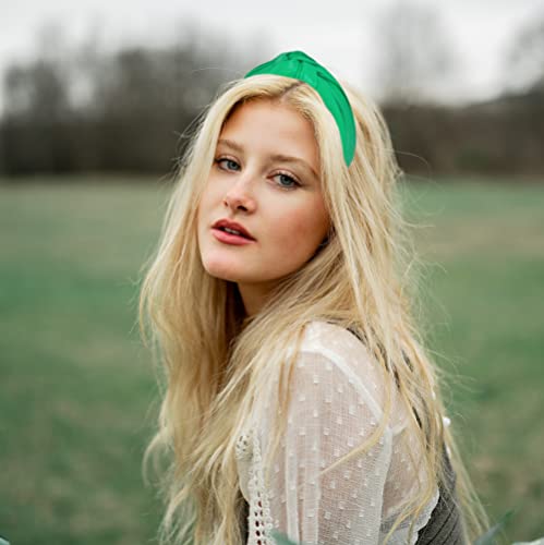 Green Leather Headbands for Women are Made of Comfy Non Slip Material. Trendy Year-round Wearable All Day Knotted Headband for Woman is a Top Knot Fashion Designer Girls Head band - color: Green