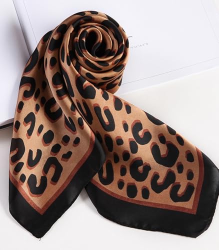 Sumolux Head Hair Scarf for Women Like Satin Silk Scarf Bandana Hair Wrapping Night Large Square Scarves 27.5" - color: Brown Leopard Print