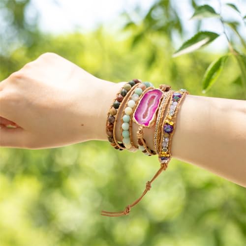 YGLINE Natural Stone Beaded Healing Wax String 5 Wraps Bracelets - color: agate 2