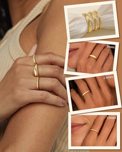 Silver Gold Rings for Women Non Tarnish 14K Gold Plated Stackable Rings for Women Stacking Thumb Pinky Eternity Cubic Zirconia Engagement Wedding Band Ring Set Woman Jewelry 1.5mm 2.5mm 5mm - color: B-Gold Stackable Rings