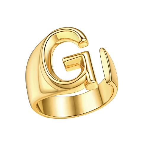 FindChic Customizable Initial Ring Statement 18K Gold Plated Fashion Cuff Rings for Women Alphabet Letter A to Z Resizable Knuckle Ring (with Gift Box) - color: G