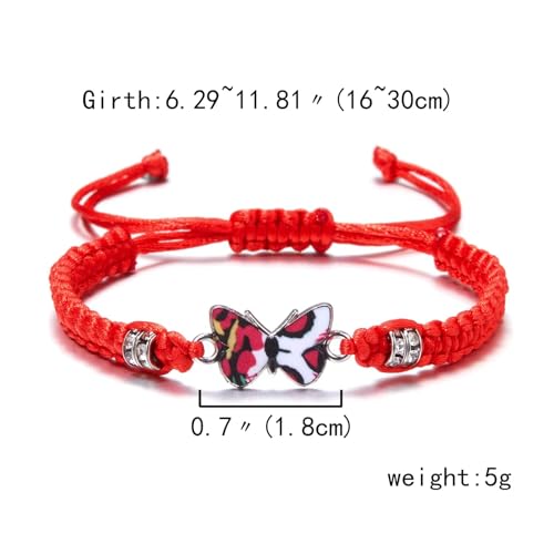 Butterfly Bracelets for Women Colorful Charm Woven Adjustable Strings Butterfly Bracelets Cute Handmade Boho Adjustable Braided Rope for Couple Women Friendship BFF Party Family Jewelry - color: red