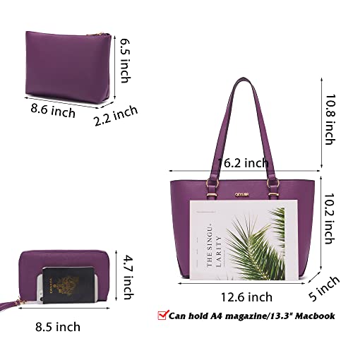 Purses And Wallets Set For Women Work Tote Satchel Handbags Shoulder Bag Top Handle Totes Purse With Matching Wallet - color: A00-3pcs/Set Purple
