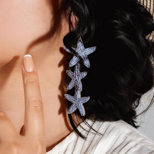 Boho Raffia Earrings Starfish Shell Seashell Dangle Drop Earrings Cute Statemnet Trendy Jewelry Summer Beach Outfits for Women - color: Lilac, size: Seastar