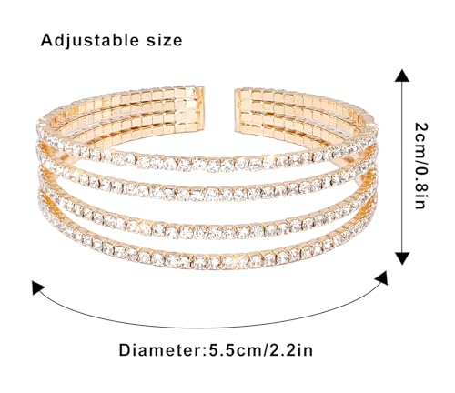 Rhinestone Bracelet for Women MultiLayer Crystal Cuff Bracelet Strand Layered Bracelet - color: Gold 7