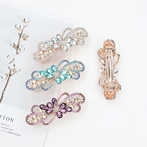 inSowni 4 Pack Luxury Glitter Sparkly Jeweled Gems Crystal Rhinestone Flower Metal French Barrettes Snap Alligator Hair Clips Headpieces Accessories for Women Girls - color: 4pcs Set E