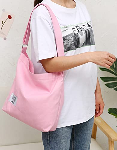 Covelin Women's Retro Large Size Canvas Shoulder Bag Hobo Crossbody Handbag Casual Tote - color: Pink