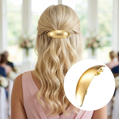HINZIC 4pcs Oval French Hair Barrette, Non-Slip Large Alloy Hair Clip for Women, Vintage Wedding Prom Formal Hairpins Accessories for Thick Thin Long Short Curly Straight Hairstyles- Gold & Silver - color: Gold & Silver-4pcs