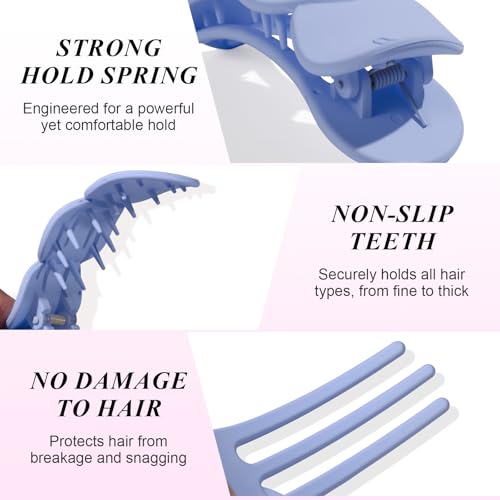 Medium Flat Hair Clips for Women, French Claw Clips Strong Hold for Thick & Thin Hair, Duckbill Hair Clips Non Slip for Driving Yoga - Green, Purple, Blue, White, 4pcs - color: Green, Purple, Blue, White