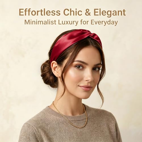 ZLYC Mulberry Silk Headband Elastic Twist Knotted Head Bands for Women's Hair, Solid Burgundy - color: Solid Burgundy