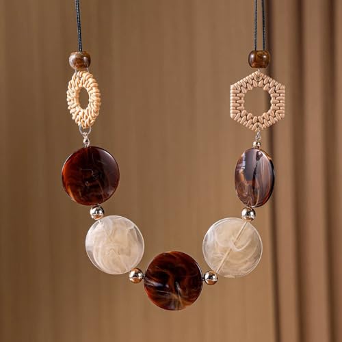 Chunky Acrylic Beaded Necklace for Women Colorful Acrylic Beaded Choker Round Beads Statement Necklace Fashion Jewelry - color: Brown