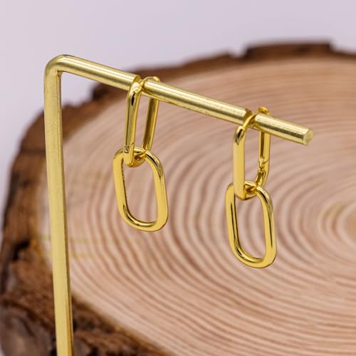 Gold Earrings for Women Trendy, Simple Dainty 14K Gold Plated Paperclip Square Chain Link Dangle Hoops Earrings Pin Stud Huggie Earrings Lightweight Hypoallergenic Minimalist Aesthetic Gold Jewelry for Christmas Gifts - color: gold link earrings