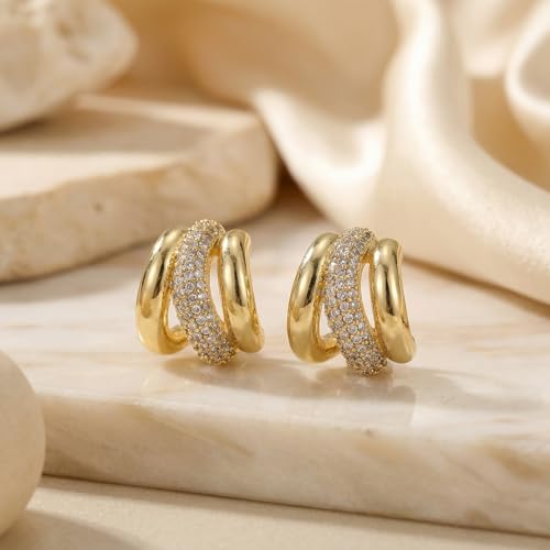 4 Pair Small Gold Hoop Earrings for Women Sensitive Ears - Hypoallergenic 14k Real Gold Plated Hoops Zirconia Cartilage Huggie Earrings Set Helix Piercing Earring Gold Jewelry for Women Gift - color: 1937 Zirconia Hoop Gold