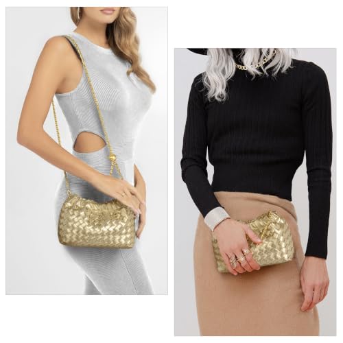 Joryin Woven Women's Crossbody Bag & Evening Purse, Trendy Dumpling Clutch & Hobo Cloud Shoulder Bag Trendy Dumpling Clutch - color: Woven Leather-champagne Gold