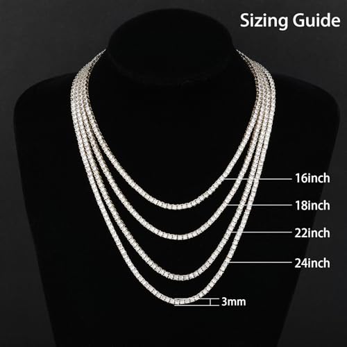 BREN Tennis Necklace - 3mm 4mm 5mm Iced Out Diamond Tennis Chain 5A Cubic Zirconia Necklace - 18K/White Gold Plated Flat Tennis Necklace for Women and Men Size 16"-22" - color: Gold-3mm, size: 18inch（choker）