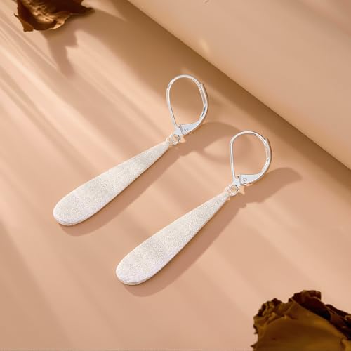 Silver Long Teardrop Dangle Earrings for Women, 14K Gold Plated Hypoallergenic Drop Leverback Earrings, Trendy Long Teardrop Dangle Earings for Jewelry Gifts - color: B-Silver