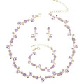 Elegant Brides Austrian Crystal Flower Choker Necklace Drop Dangle Earring Bracelet Wedding Jewelry Set for Bridesmaid Prom Costume Jewelry Set for Women - color: Violet-Gold Plated
