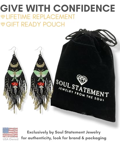 Long Beaded Earrings for Women, Statement Tassel Dangling Earrings, Native American Jewelry Boho Country Colorful Flower Moon Bead Gifts - style: Mystic Moth
