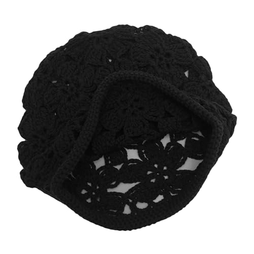 ZLYC Women Cotton Crochet Slouchy Beanie Hat Handmade Knit Summer Skull Cap - color: Crochet Black