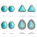 Dreuyet 4 Pairs Turquoise Earrings for Women Small Geometric Oval Round Flower Earrings Turquoise Bohemian Jewelry - style: set B