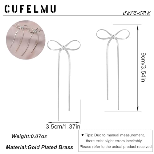 Gold Silver Bow Drop Earrings for Women Long Tassel Chain Bow Earrings Ribbon Bowknot Dangle Earrings Jewelry Gifts - color: Silver Bow A