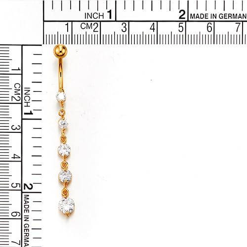 COOLSTEELANDBEYOND Belly Chain Belly Button Ring Body Jewelry Piercing Navel Ring with Long Dangle Cubic Zirconia - color: B-Metal Color:18K Gold-Plated; Stone Color:White