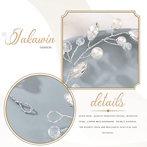 JAKAWIN Pearl Bride Wedding Hair Vine Silver Bridal Hair Accessories Rhinestone Hair Piece for Women HV192 (1 Silver) - color: 1 Silver