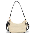 Straw Shoulder Bag for Women – Summer Woven Colorful Stripe Purse - color: Beige Straw