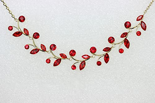 Faship Gorgeous Rhinestone Crystal Floral Necklace Earrings Set - color: Red / Gold plated