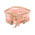 Caiyao 4Pcs Bohemia Multilayer Stackable Beaded Bracelets Set Colorful Crystal Stone Gold Beaded Stretch Bracelets Hawaii Charm Bracelet for Women Men Summer Beach Boho Vacation Jewelry Gifts - color: Pink